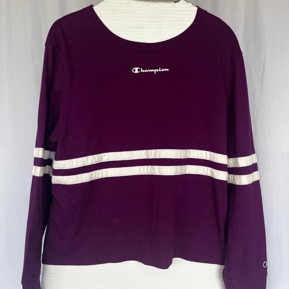 Champion Deep Purple Crewneck with White Stripes - Picture 1 of 9